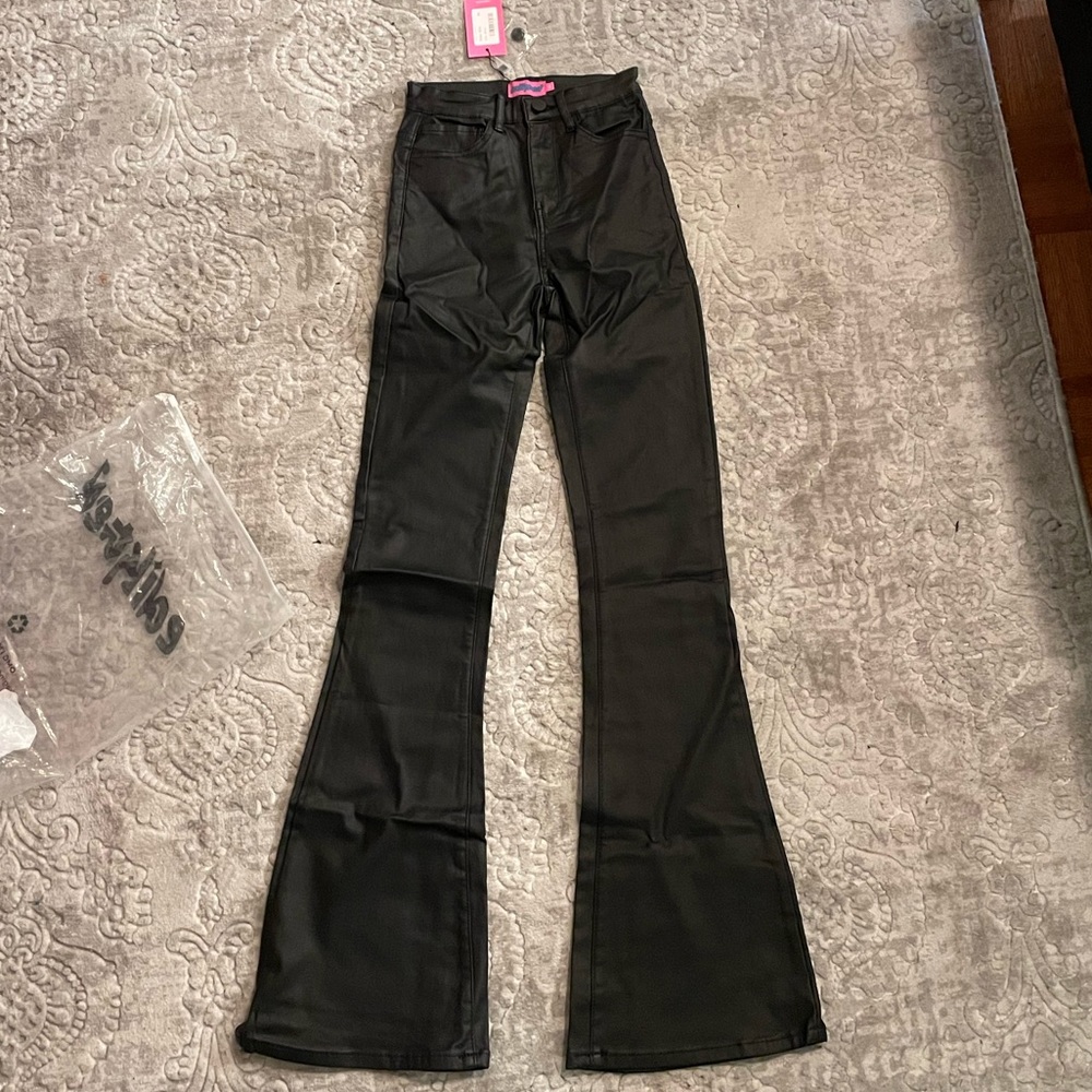 Edikted black leather flare pants